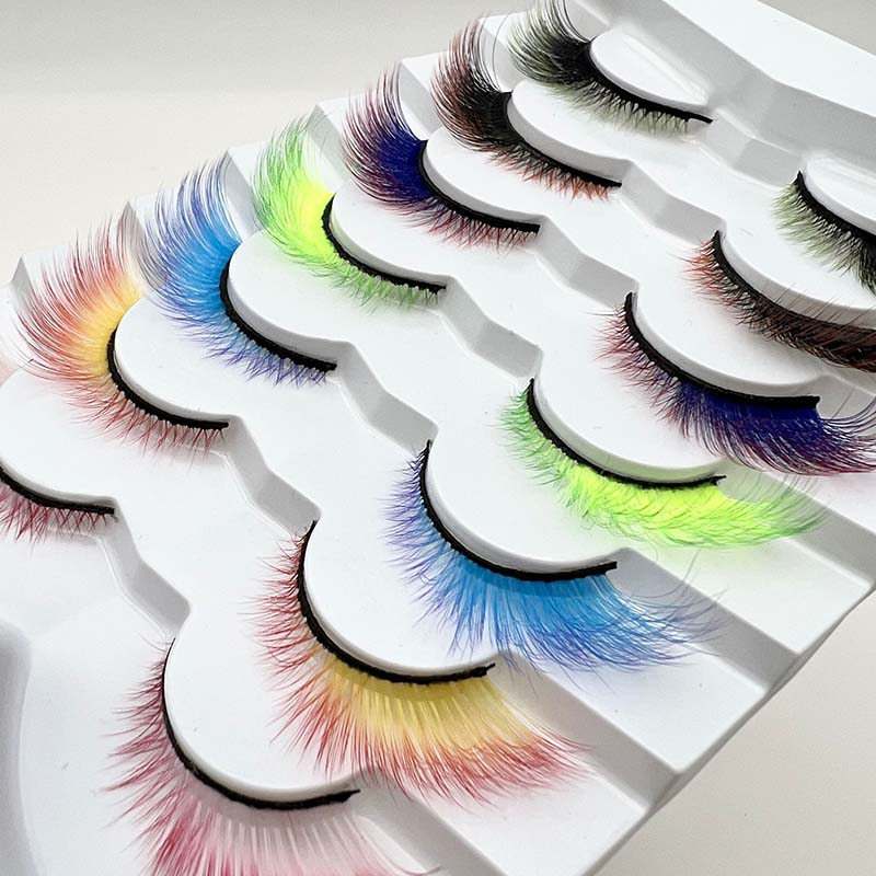 7 जोड्या पॅक रंग मांजर डोळा खोट्या eyelashes